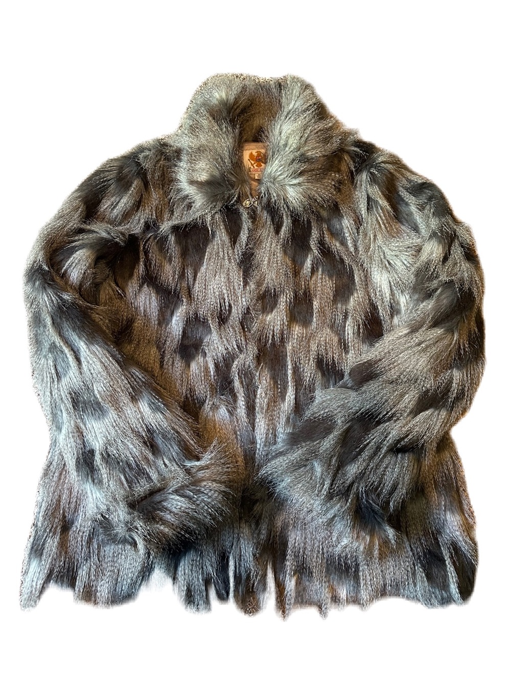 Plush Gray Faux Fur Coat with Classic Collar